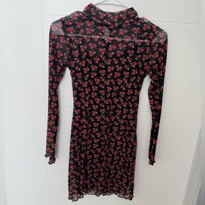 Floral Black and Red Mesh Girls Dress